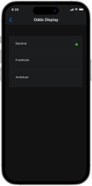 Odds Display Settings Mockup